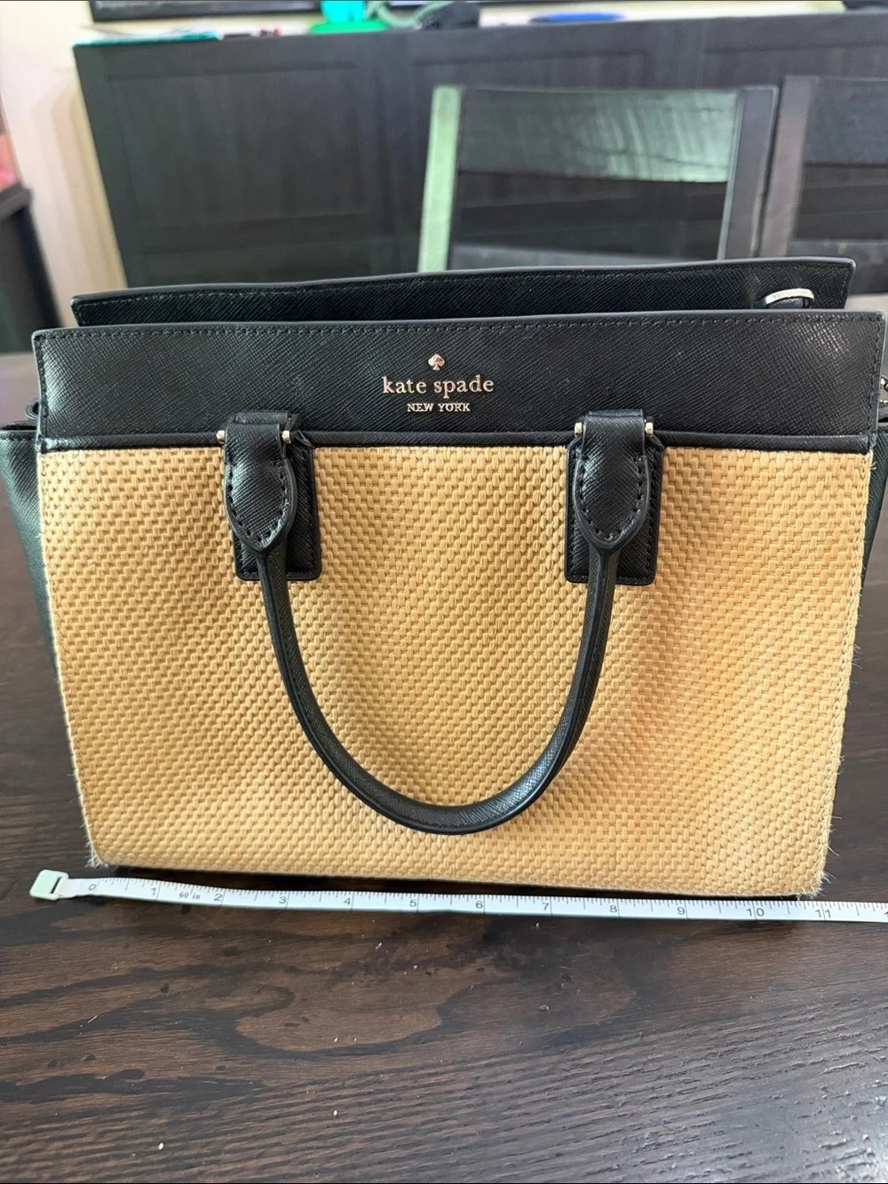 Kate Spade New York Cameron Street raffia and leather satchel